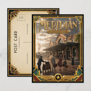 Meridian Mississippi Vintage Art Deco Gouden Tijdp Briefkaart