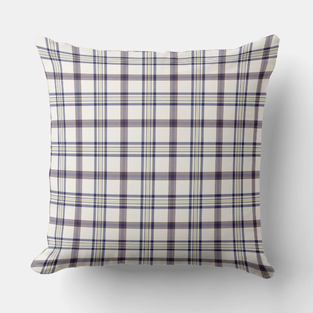 Merino White and Blue Zodiac Plaid Kussen (Voorkant)