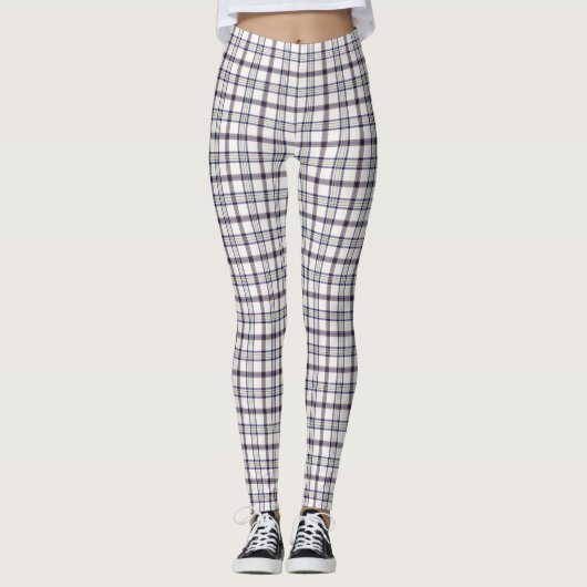 Merino White and Blue Zodiac Plaid Leggings (Voorkant)