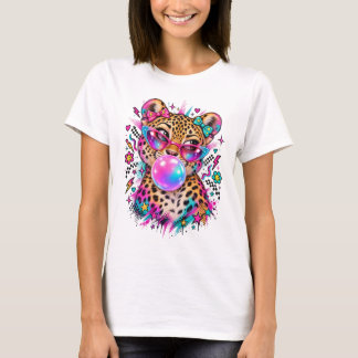 Merk: Bubble Animal Art Schattige Luipaard Bril B T-shirt