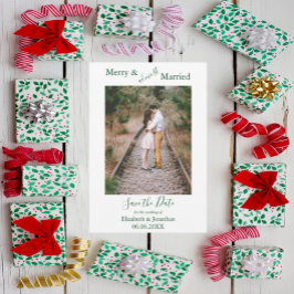 Merk en bijna gehuwde minimalist bespaar de datum feestdagenkaart