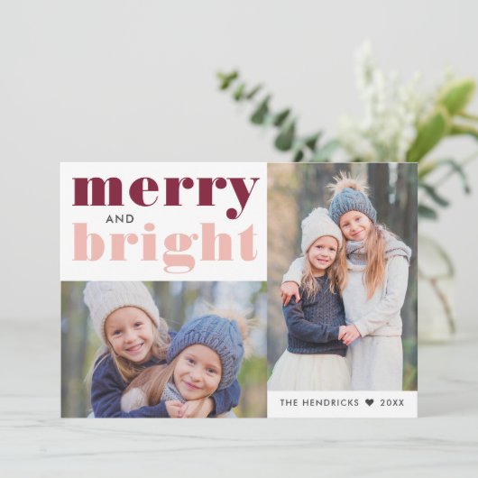 Merk en helder| Moderne foto van Merlot en Blush Feestdagenkaart (Staand voorkant)