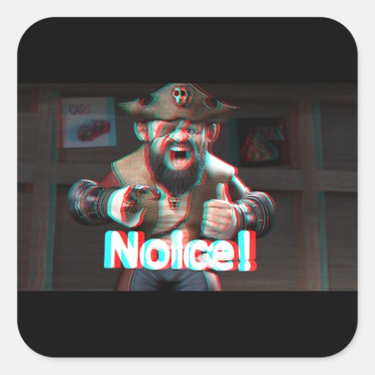 Merk op! Badaz Beard 3D Vierkante Sticker (Voorkant)