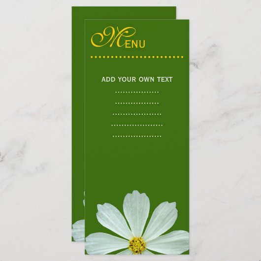 Merkaart voor het menu van het diner, witte maisie (Voorkant / Achterkant)