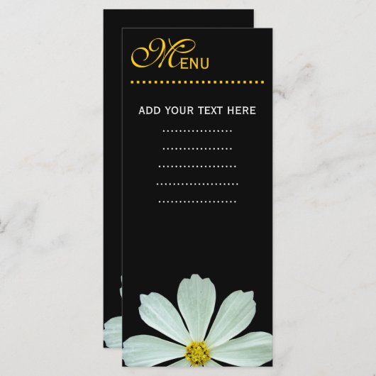 Merkaart voor het menu van het diner, witte maisie (Voorkant / Achterkant)