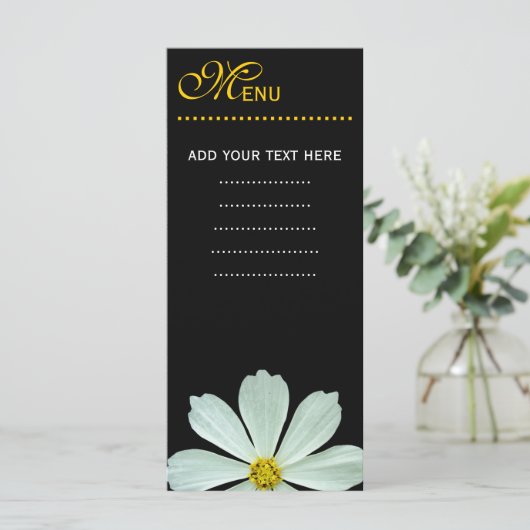 Merkaart voor het menu van het diner, witte maisie (Staand voorkant)