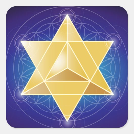 Merkaba met bloem van het leven vierkante sticker (Voorkant)