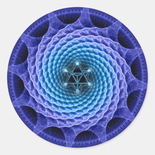 Merkaba Spiraal Mandala Blauw Fractal Sticker (Voorkant)