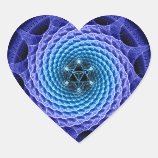 Merkaba Spiral Mandala Blue ( Fractal Geometry ) Hart Sticker (Voorkant)