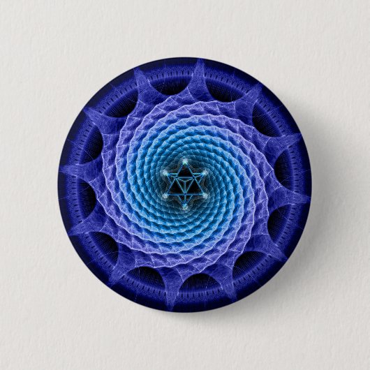 Merkaba Spiral Mandala Blue ( Fractal Geometry ) Ronde Button 5,7 Cm (Voorkant)