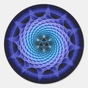 Merkaba Spiral Mandala Blue ( Fractal Geometry ) Ronde Sticker
