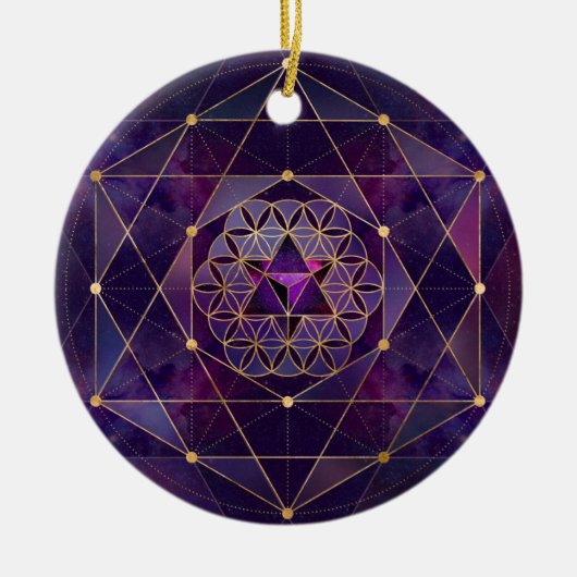 Merkabah in de bloem van het leven - Geometrie met Keramisch Ornament (Voorkant)