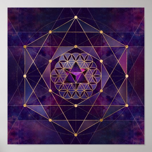 Merkabah in de bloem van het leven - Geometrie met Poster (Voorkant)
