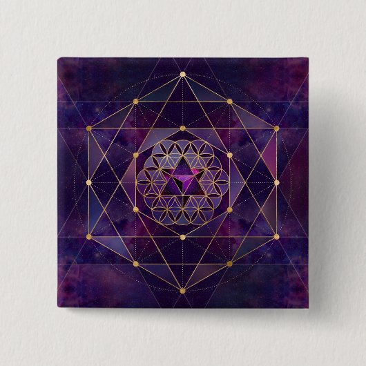 Merkabah in de bloem van het leven - Geometrie met Vierkante Button 5,1 Cm (Voorkant)