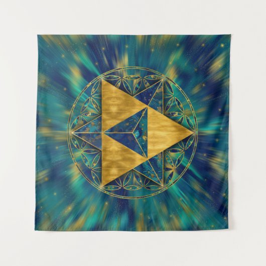 Merkabah in de bloem van het leven wandkleed (Voorkant (horizontaal))
