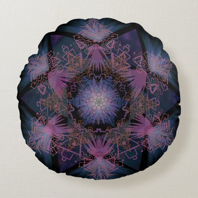 Merkabah Mandala Pattern Rond Kussen (Voorkant)