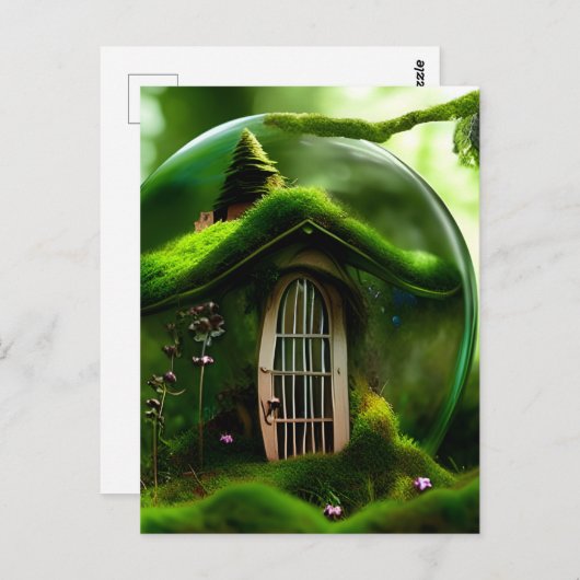 Merkhuis in een glazen orb in het mossy bos briefkaart (Voorkant / Achterkant)
