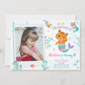 Merkitten verjaardagsuitnodiging Meisje foto Magis Kaart (Voorkant)