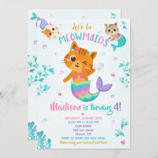 Merkitten verjaardagsuitnodiging Meisje Magisch fe Kaart (Voorkant / Achterkant)