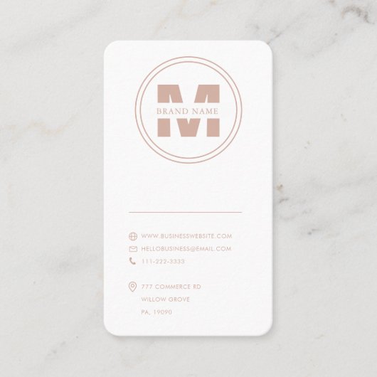 Merknaam Monogram Blush en Witte QR Code Visitekaartje (Voorkant)