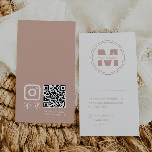 Merknaam Monogram Blush en Witte QR Code Visitekaartje
