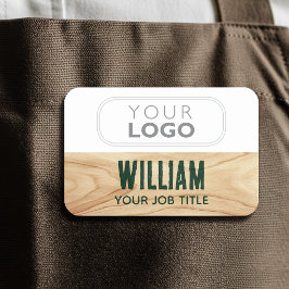 Merknaam Staff Woodgrain Groen Magnetisch of Speld Naamplaatje