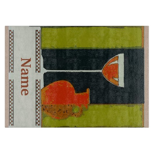 merkteken op het etiket van wijn, snijplank (Voorkant)