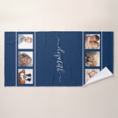 Merkteken voor marineblauw fotocollage badhanddoek (Badhanddoek)