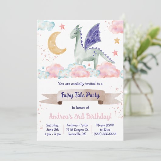 Merkverhaal, Dragon Thmed Birthday Party Kaart (Staand voorkant)