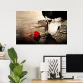 Merkwaardige hond en rode Rose Poster (Thuiskantoor)