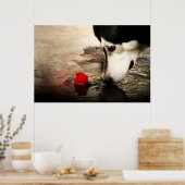 Merkwaardige hond en rode Rose Poster (Keuken)