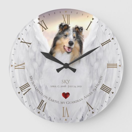 Merle Collie Angel Memorial, Golden Roman Dial - Grote Klok (Voorkant)