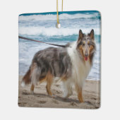 Merle Collie Dog aan het strand Keramisch Ornament (Links)