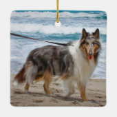 Merle Collie Dog aan het strand Keramisch Ornament (Achterkant)