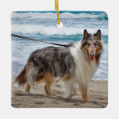 Merle Collie Dog aan het strand Keramisch Ornament (Voorkant)