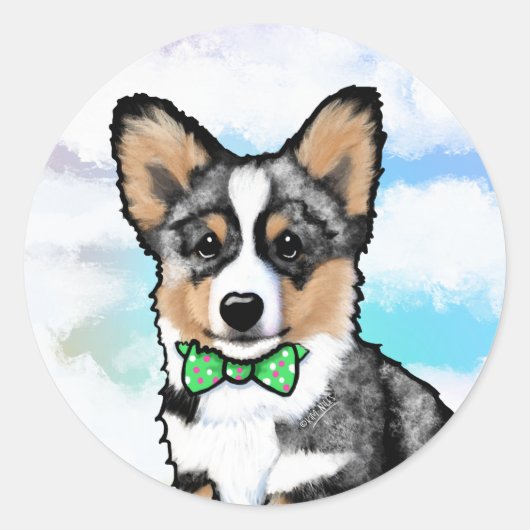 Merle Corgi Ronde Sticker (Voorkant)