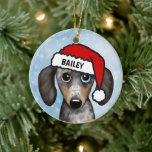 Merle Dapple Dachshund gepersonaliseerde naam Keramisch Ornament<br><div class="desc">Een schattig merle dapple Dachshund kerstornament dat kan worden gepersonaliseerd met uw eigen tekst. Voeg naam toe voor een leuk cadeau op maat. Maakt een schatrijk ornament om te laten zien op de kerstboom voor de komende jaren. Bezoek Jenn’s Doodle World voor nog meer vakantiegiften met dit schattige wiener hondenontwerp...</div>