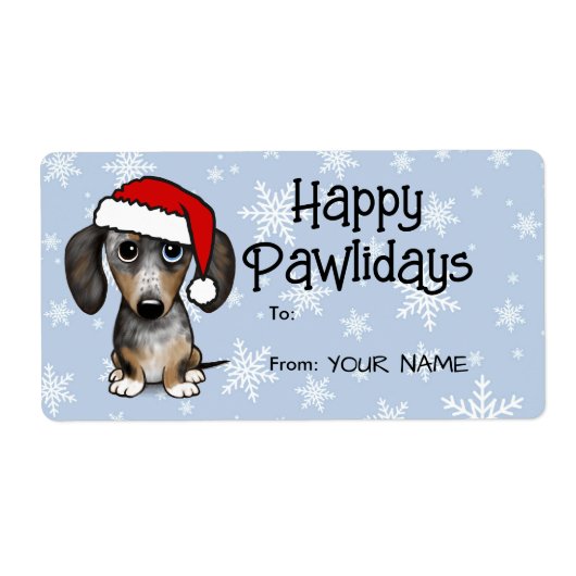 Merle Dapple Dachshund Hond van Kerstmis tot van G Etiket (Voorkant)