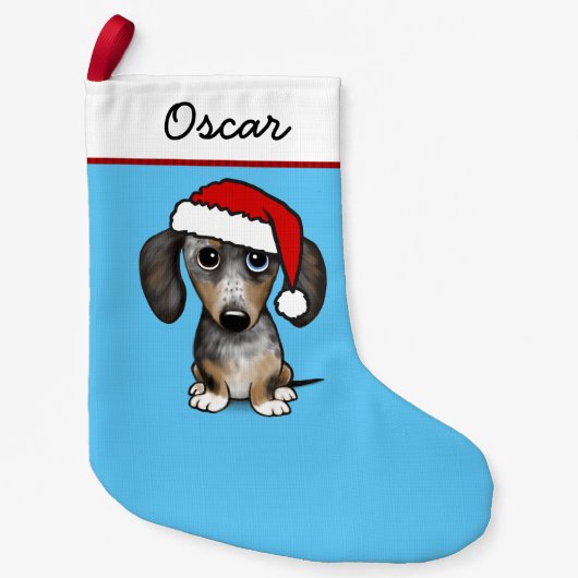 Merle Dapple Dachshund Santa Leuke Hond Kleine Kerstsok (Voorkant)