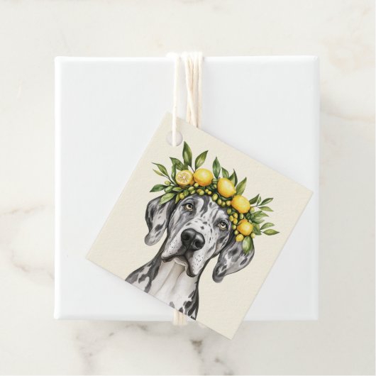 Merle Great Dane Dog Lemon Crown Bedankjes Labels (In situ)