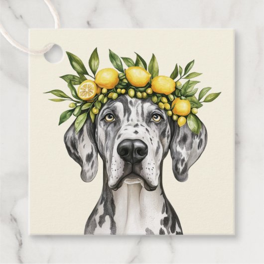 Merle Great Dane Dog Lemon Crown Bedankjes Labels (Voorkant)
