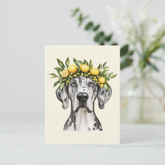 Merle Great Dane Dog Lemon Crown Briefkaart (Staand voorkant)