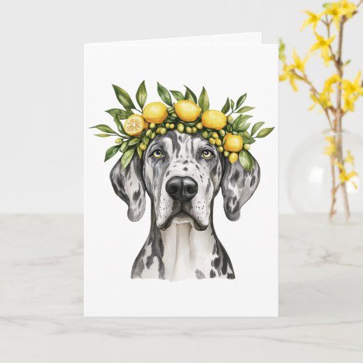 Merle Great Dane Dog Lemon Crown Kaart (Gele Bloem)