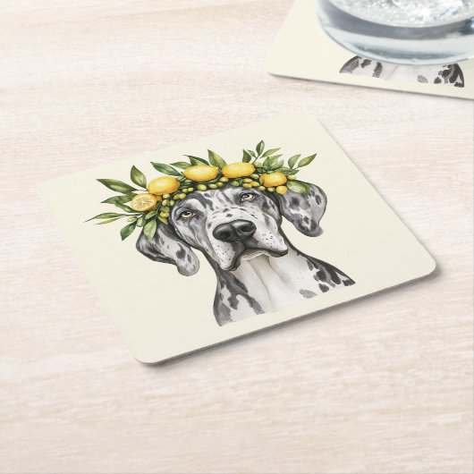 Merle Great Dane Dog Lemon Crown Kartonnen Onderzetters (Schuin)