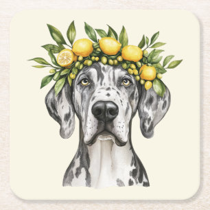Merle Great Dane Dog Lemon Crown Kartonnen Onderzetters