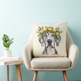Merle Great Dane Dog Lemon Crown Kussen