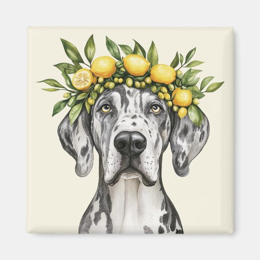 Merle Great Dane Dog Lemon Crown Magneet (Voorkant)