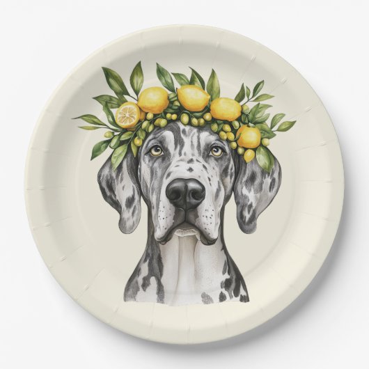 Merle Great Dane Dog Lemon Crown Papieren Bordje (Voorkant)