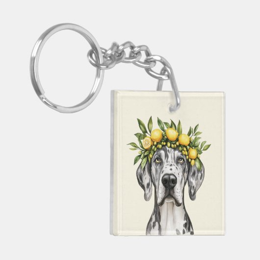 Merle Great Dane Dog Lemon Crown Sleutelhanger (Voorkant Links)