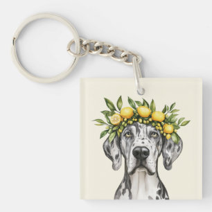 Merle Great Dane Dog Lemon Crown Sleutelhanger